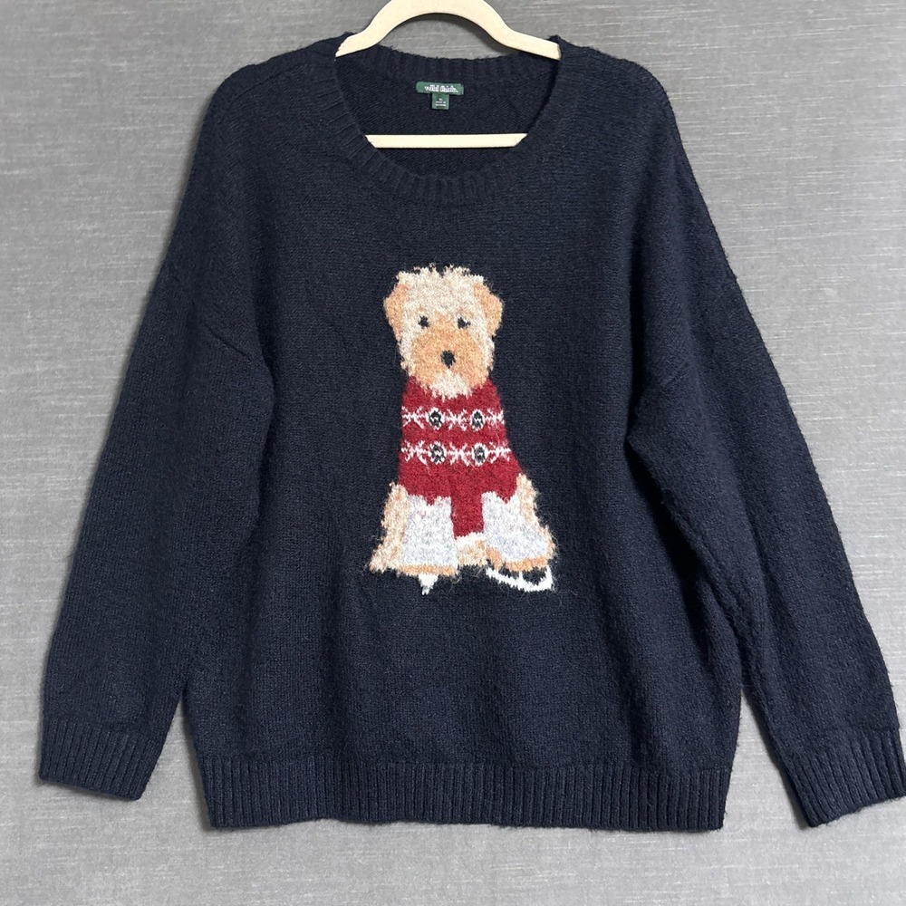Wild Fable Target Sweater XL Navy Wool Blend Ice Skating Dog Holiday Christmas